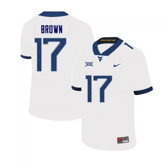 Men's West Virginia Mountaineers NCAA #17 Sam Brown White Authentic Nike Stitched College Football Jersey EV15B38PF